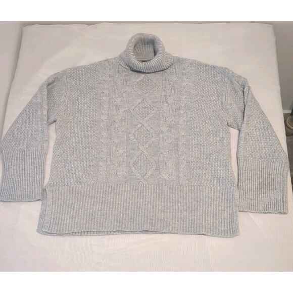 GAP Womens M Chunky Cable Knit Turtleneck Sweater Gray Oversized Wool Alpaca - Picture 5 of 13